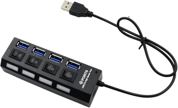 4Ports LED USB 2 0 Adapter Hub Power On Off Switch for PC Laptop Computer
