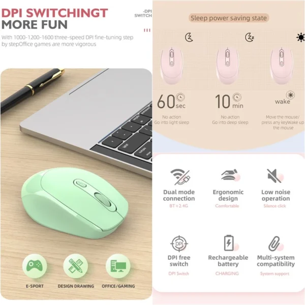 Morzzor M107 wireless mouse Bluetooth dual mode rechargeable mouse mute gaming office notebook mouse